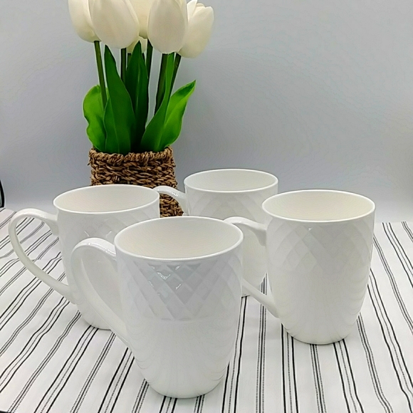 Mikasa Dining Set Of 4 Trellis Mugs By Mikasa Bone China White